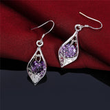925 Silver Purple Zircon Drop Earrings Women Gift Wedding Party Jewelry