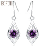 925 Silver Purple Zircon Drop Earrings Women Gift Wedding Party Jewelry