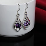 925 Silver Purple Zircon Drop Earrings Women Gift Wedding Party Jewelry