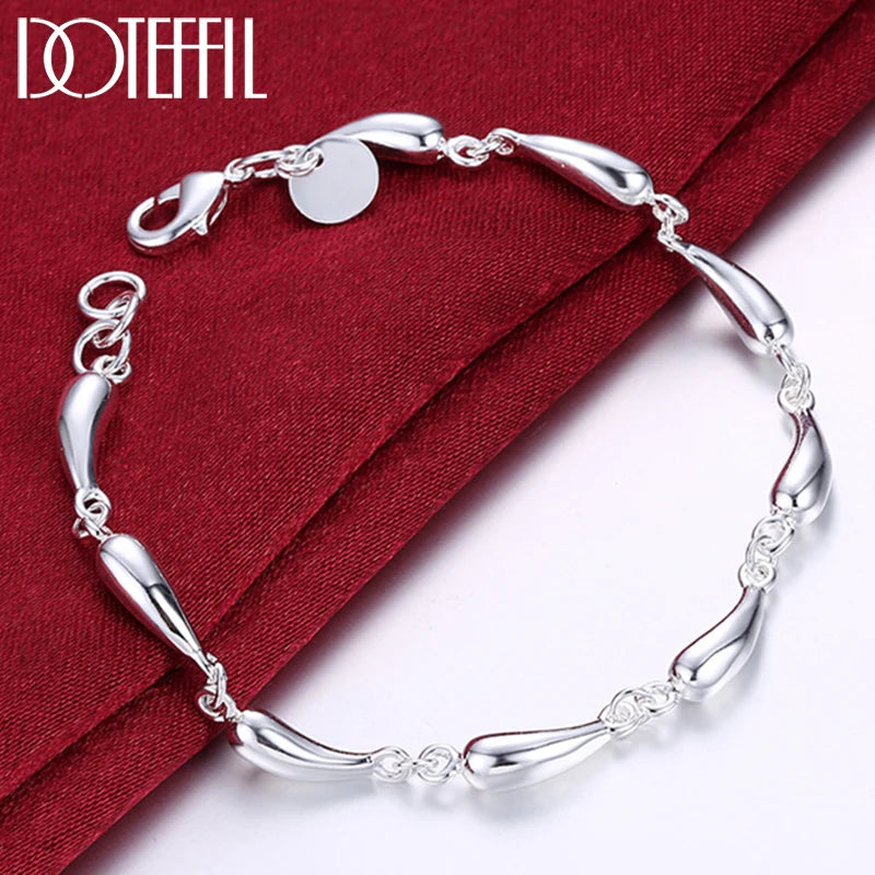 925 Silver Raindrops Chain Bracelet Wedding Party Jewelry