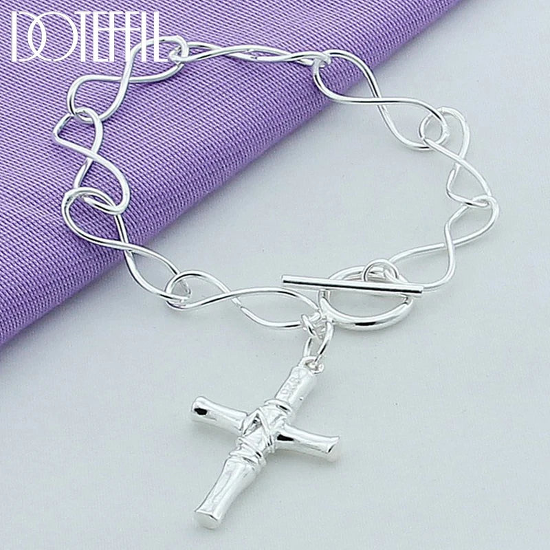 925 Silver Cross Pendant Bracelet Chain Woman Wedding Jewelry