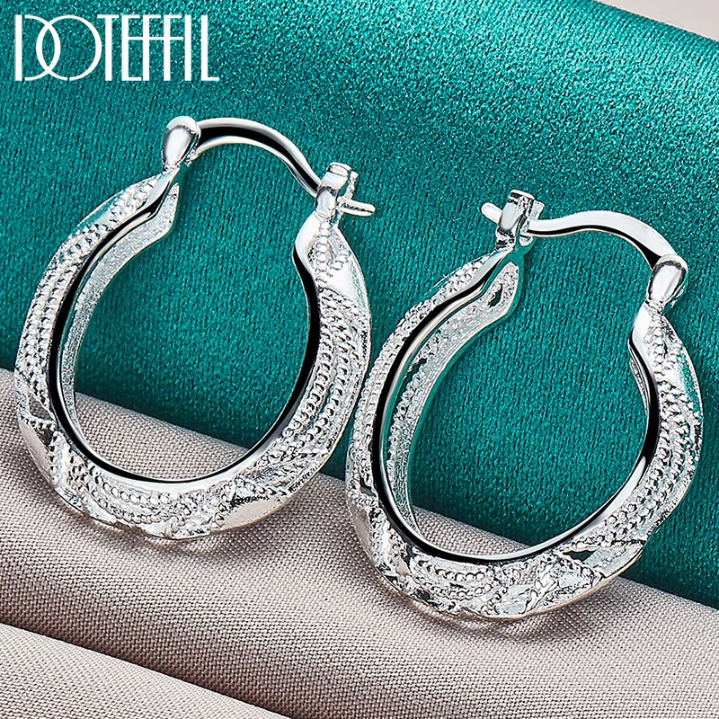 925 Silver Hollow Flower 30mm Hoop Earrings for Party Wedding