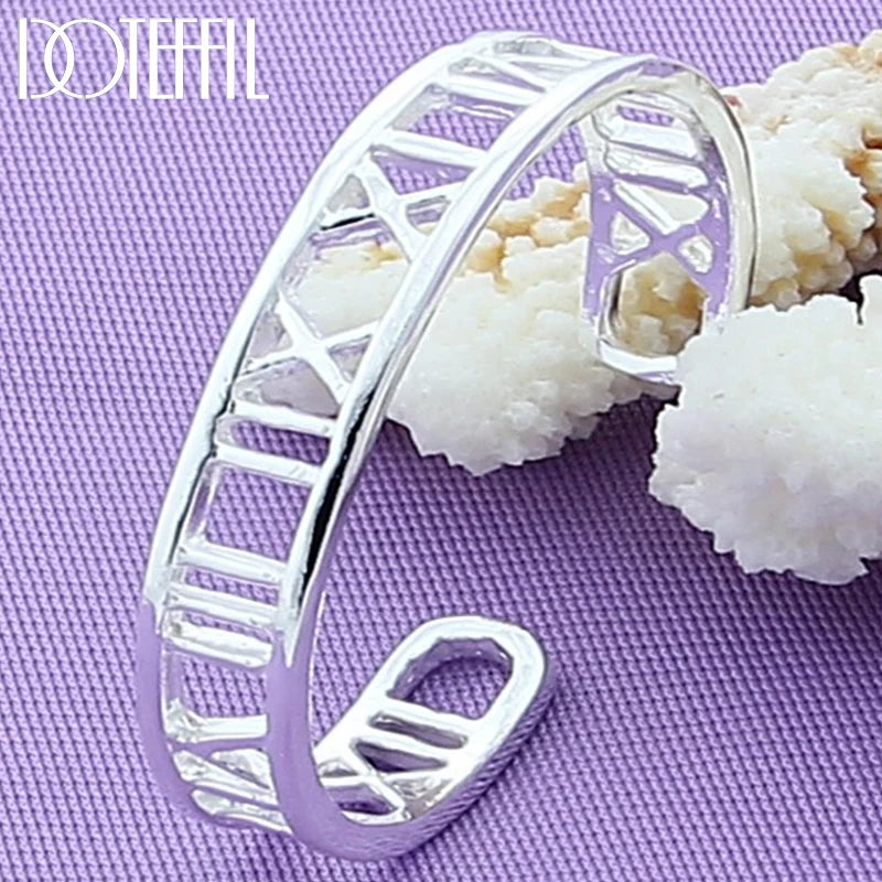 925 Silver Roman Numerals Bangle Bracelet Wedding Engagement Party