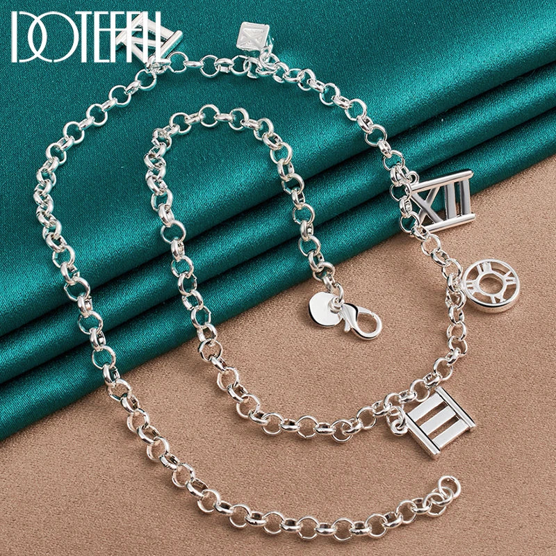 925 Silver Roman Numerals Pendant Necklace For Women Man