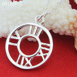 925 Silver Roman Numerals Circle Pendant Necklace Snake Chain