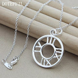 925 Silver Roman Numerals Circle Pendant Necklace Snake Chain