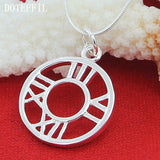 925 Silver Roman Numerals Circle Pendant Necklace Snake Chain