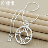 925 Silver Roman Numerals Circle Pendant Necklace Snake Chain