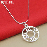 925 Silver Roman Numerals Circle Pendant Necklace Snake Chain