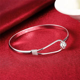 925 Silver Rose Flower Bangle Bracelet for Women Wedding Engagement