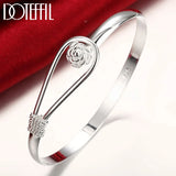 925 Silver Rose Flower Bangle Bracelet for Women Wedding Engagement