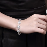 925 Silver Rose Flower Bracelet Chain Women Wedding Engagement Jewelry