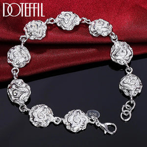925 Silver Rose Flower Bracelet Wedding Engagement Party Jewelry