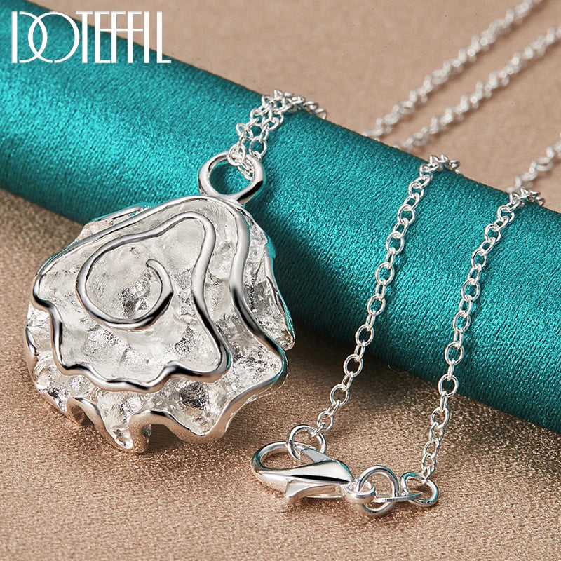 925 Silver Rose Flower Pendant Necklace 18-30 Inch Chain Wedding Engagement