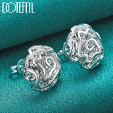 925 Silver Rose Flowers Stud Earrings Wedding Engagement Charm Jewelry