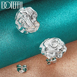 925 Silver Rose Flowers Stud Earrings Wedding Engagement Charm Jewelry
