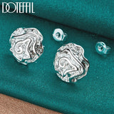 925 Silver Rose Flowers Stud Earrings Wedding Engagement Charm Jewelry