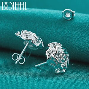 925 Silver Rose Flowers Stud Earrings Wedding Engagement Charm Jewelry