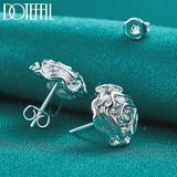 925 Silver Rose Flowers Stud Earrings Wedding Engagement Charm Jewelry
