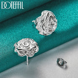 925 Silver Rose Flowers Stud Earrings Wedding Engagement Charm Jewelry