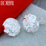 925 Silver Rose Flowers Stud Earrings Wedding Engagement Charm Jewelry