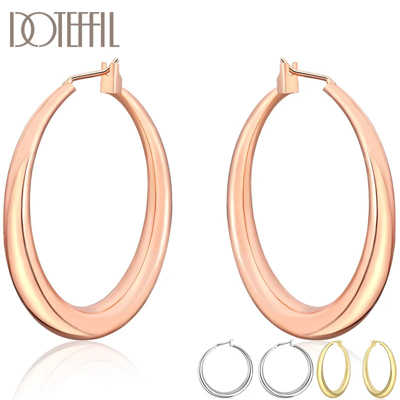 925 Silver/Rose Gold/Gold Circle Hoop Earrings Wedding Jewelry