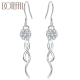 925 Silver Round Ball 8mm Zircon Drop Earring Wedding Engagement Party