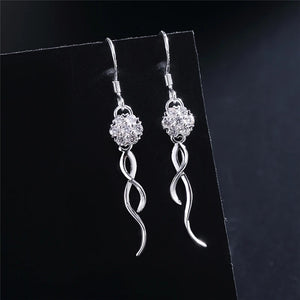 925 Silver Round Ball 8mm Zircon Drop Earring Wedding Engagement Party