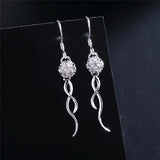 925 Silver Round Ball 8mm Zircon Drop Earring Wedding Engagement Party