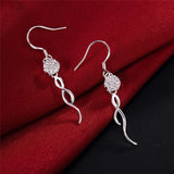 925 Silver Round Ball 8mm Zircon Drop Earring Wedding Engagement Party
