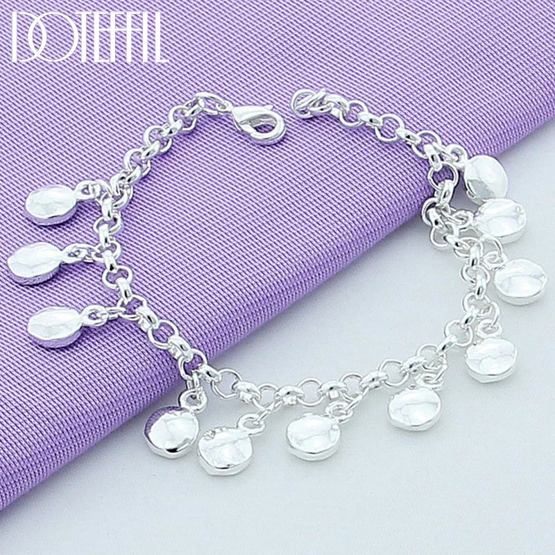 925 Silver Round Beads Bracelet Women Charm Wedding Jewelry
