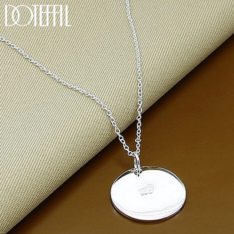925 Silver Round Card Tag Pendant Necklace 18-30 Inch Chain Women Wedding Gift