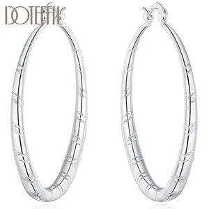 925 Silver Circle Hoop Earrings 30/40/50/60mm Woman Party Wedding Jewelry