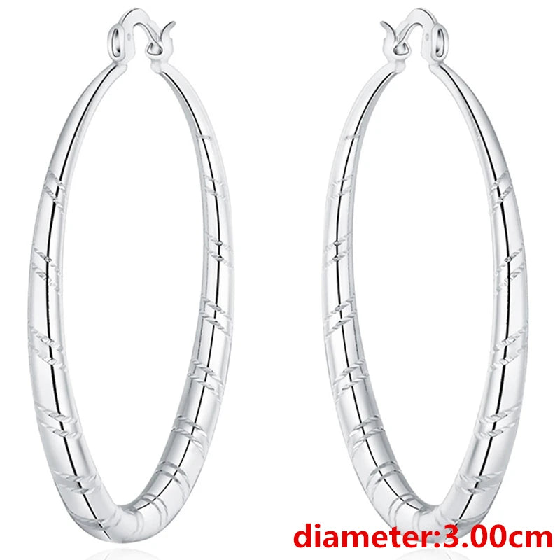 925 Silver Circle Hoop Earrings 30/40/50/60mm Woman Party Wedding Jewelry