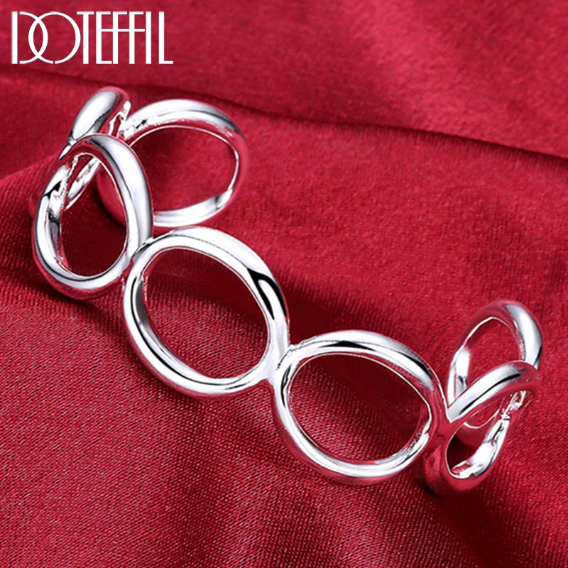 925 Silver Round Circle Bangle Bracelet Wedding Engagement Charm Party Jewelry