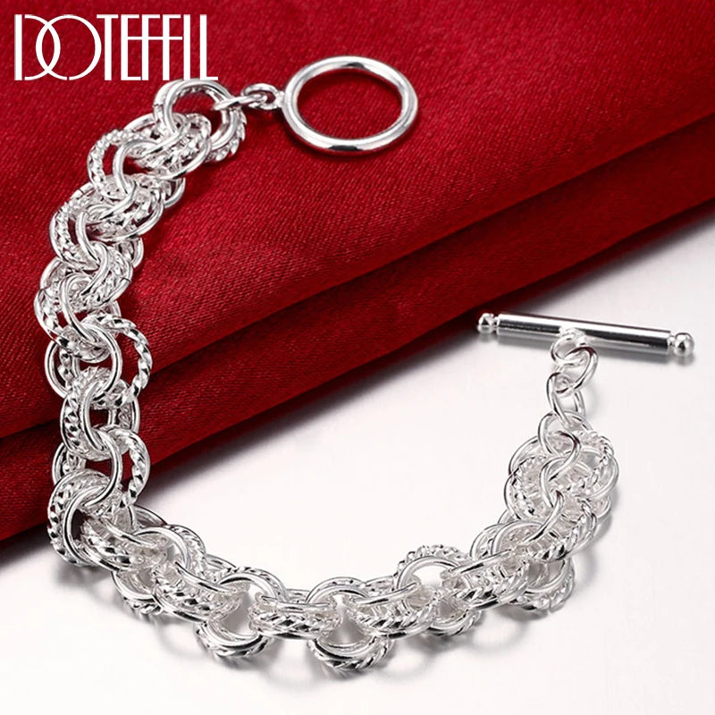 925 Silver Circle Chain Bracelet Women Wedding Party Gift