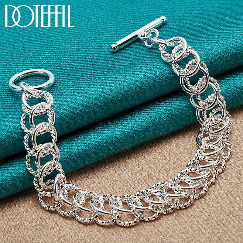 925 Silver Circle Chain Bracelet OT Buckle Women Jewelry