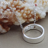 925 Silver Hollow Circle Pendant Necklace 18 Inch Chain Women Wedding Jewelry