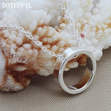 925 Silver Hollow Circle Pendant Necklace 18 Inch Chain Women Wedding Jewelry