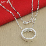 925 Silver Hollow Circle Pendant Necklace 18 Inch Chain Women Wedding Jewelry