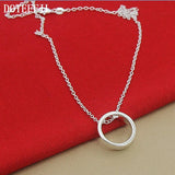 925 Silver Hollow Circle Pendant Necklace 18 Inch Chain Women Wedding Jewelry