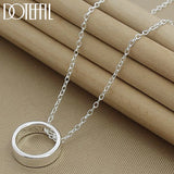 925 Silver Hollow Circle Pendant Necklace 18 Inch Chain Women Wedding Jewelry