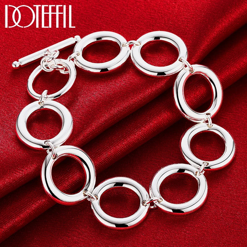 925 Silver Round Circle O Ring Chain Bracelet Women Wedding Jewelry