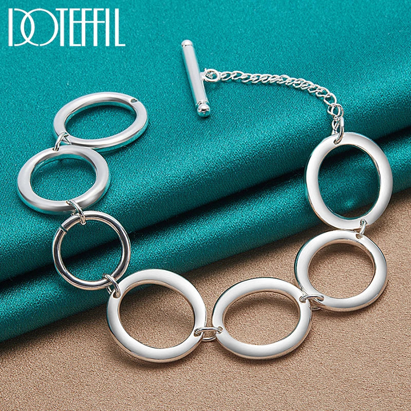 925 Silver Circle O Ring Chain Bracelet Women Wedding Jewelry