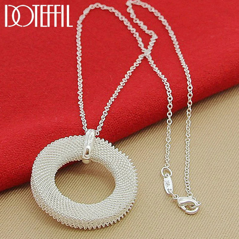 925 Silver Circle Weave Pendant Necklace 18 inch Chain for Women