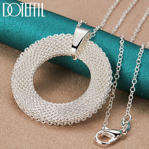 925 Silver Circle Weave Pendant Necklace 18 inch Chain for Women