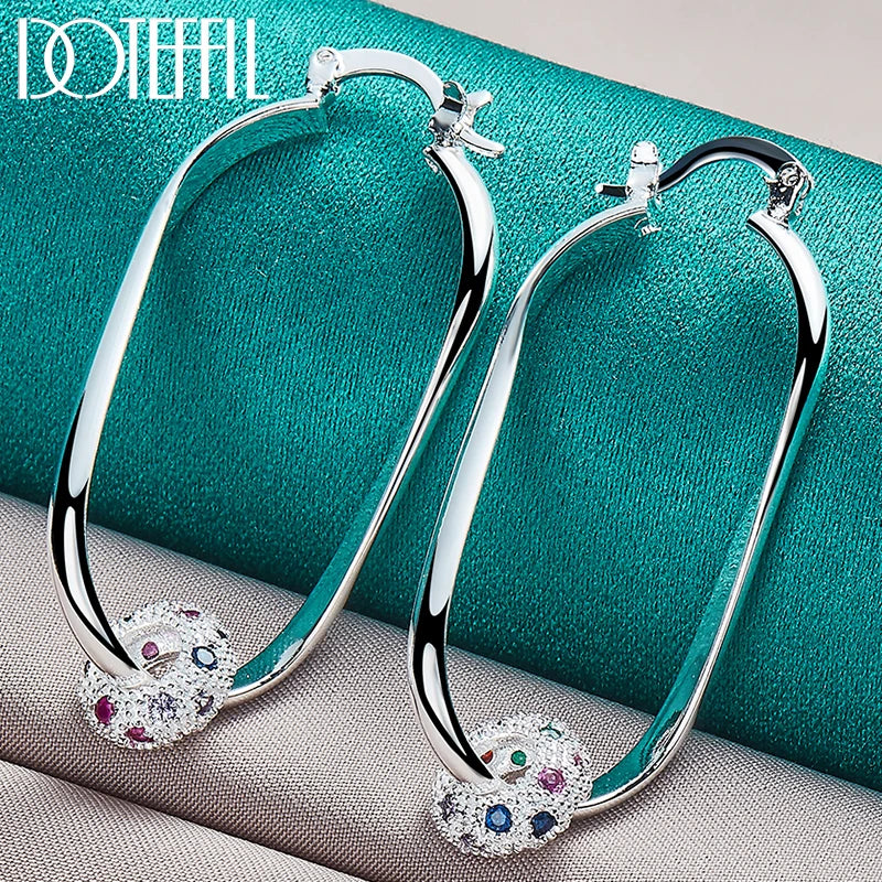 925 Silver Colored Zircon Hoop Earrings For Women