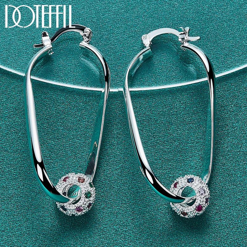 925 Silver Colored Zircon Hoop Earrings For Women
