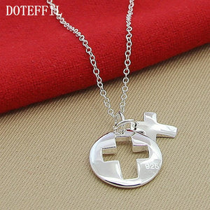 925 Silver Cross Pendant Necklace 18" Chain Women Wedding Jewelry
