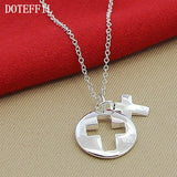925 Silver Cross Pendant Necklace 18" Chain Women Wedding Jewelry